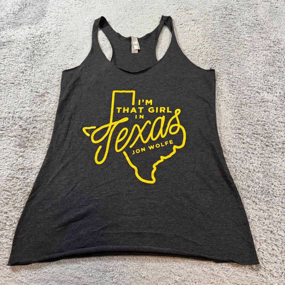 Next Level Womens Jon Wolfe Texas Graphic Racerback Tank Top S Gray Yellow